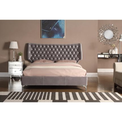 HF- Ashbourne Velvet Double Bed Grey