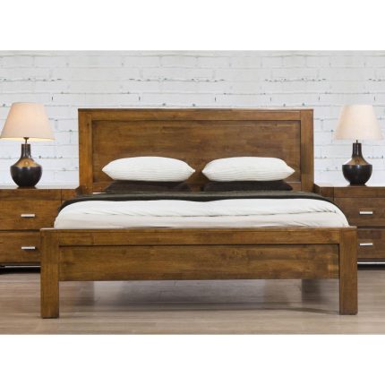 HF- California Double Bed Solid Rubberwood Rustic Oak