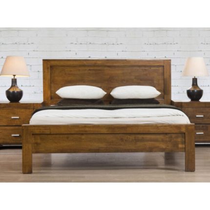 HF- California King Size Bed Solid Rubberwood Rustic Oak
