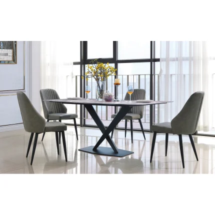 HF- Crete Marble Dining Table with Black Metal Frame