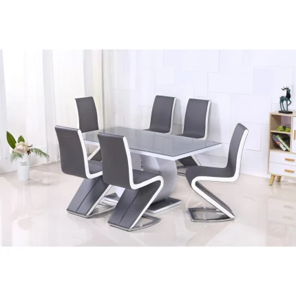 HF- Edenhall Grey Glass Dining Table Grey & White HG