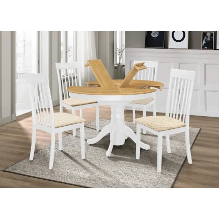 HF- Leicester White Dining Set with 4 Chairs Light Oak & White