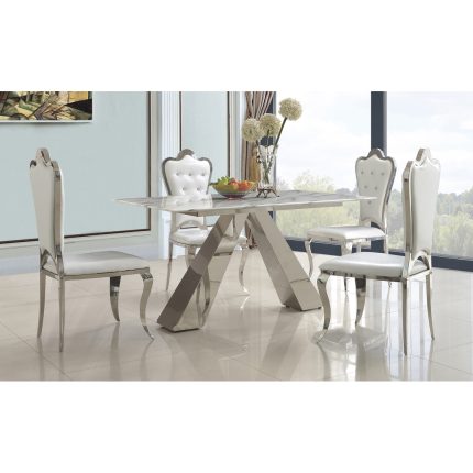HF- Madagascar Marble Dining Table with Stainless Steel Base