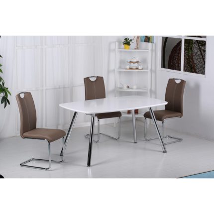 HF- Vera High Gloss Dining Table Light Grey & Chrome