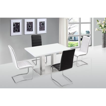 HF- Walton Dining Table White with Stainless Steel Base