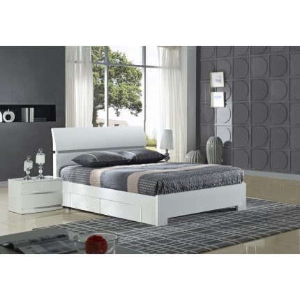 HF- Widney White High Gloss Bed King Size with 4 Drawers