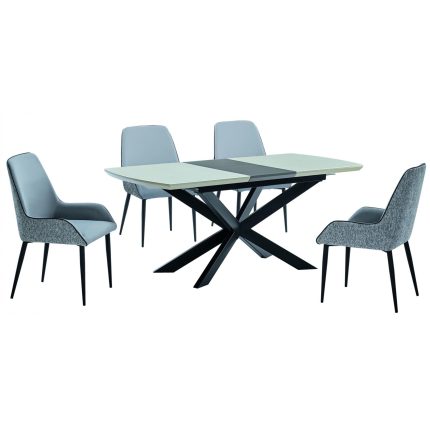 HF- Windemere Super White Glass Dining Table with Wood Extension