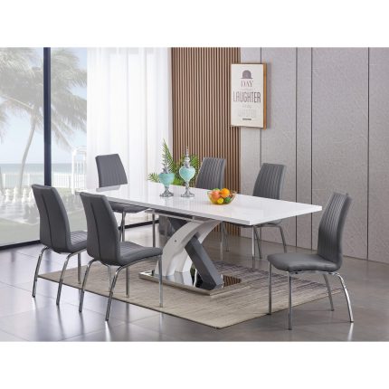 HF- Zurich Extending Dining Table High Gloss White & Grey